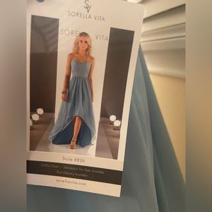 SORELLA VITA BLUE CHIFFON HIGH LOW BRIDESMAID DRESS